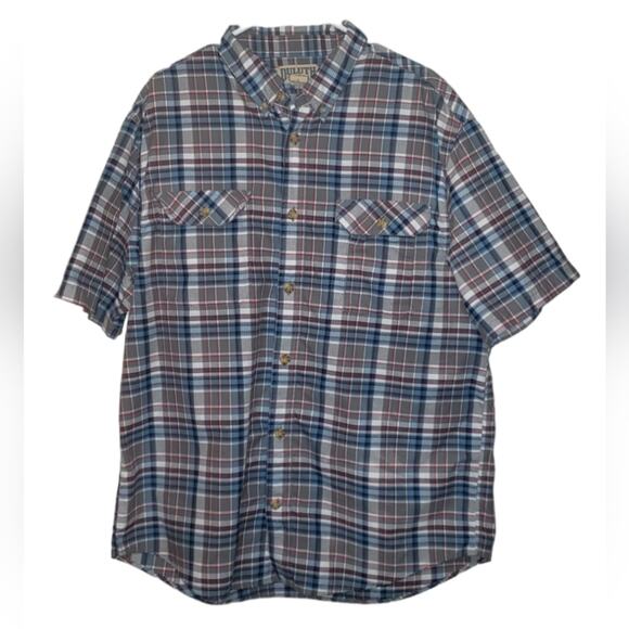 Duluth Trading Co. Men's L Plaid Work Shirt Short Sleeve Gray Blue Western - Picture 1 of 9